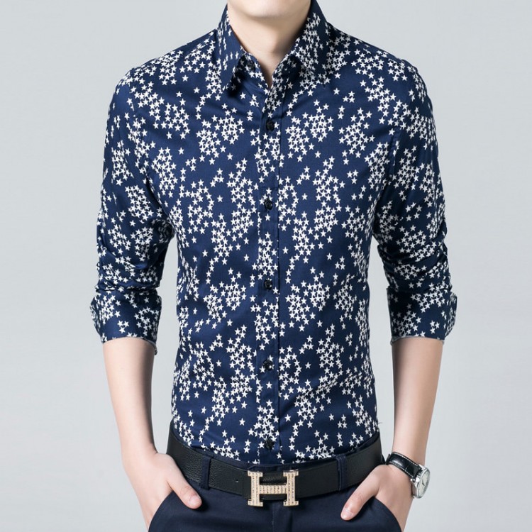 Star print slim-fit shirt